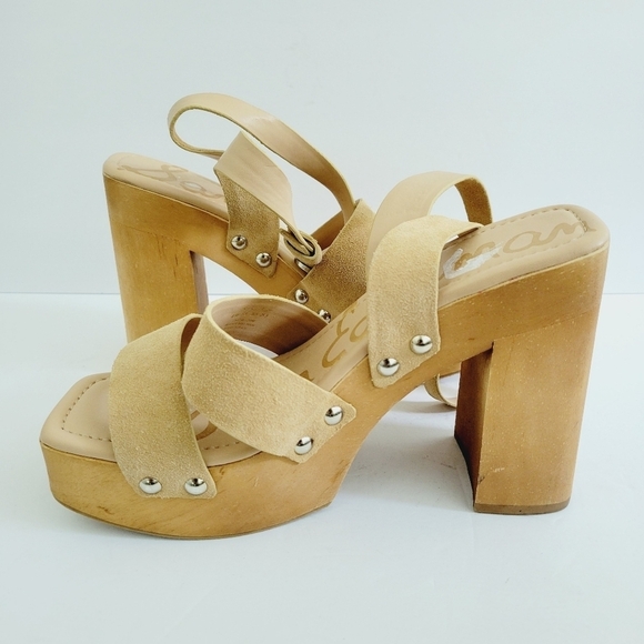 NEW Sam Edelman Rosalind Leather Strappy Platform Heels Tan - Picture 1 of 6